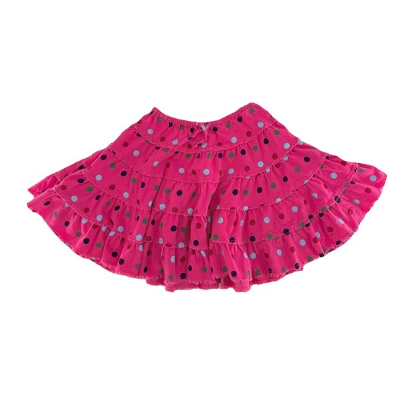 Mini Boden Girl's Pink Polka Dot Corduroy Tiered Ruffle Skirt Size 3-4 Years - Picture 3 of 9